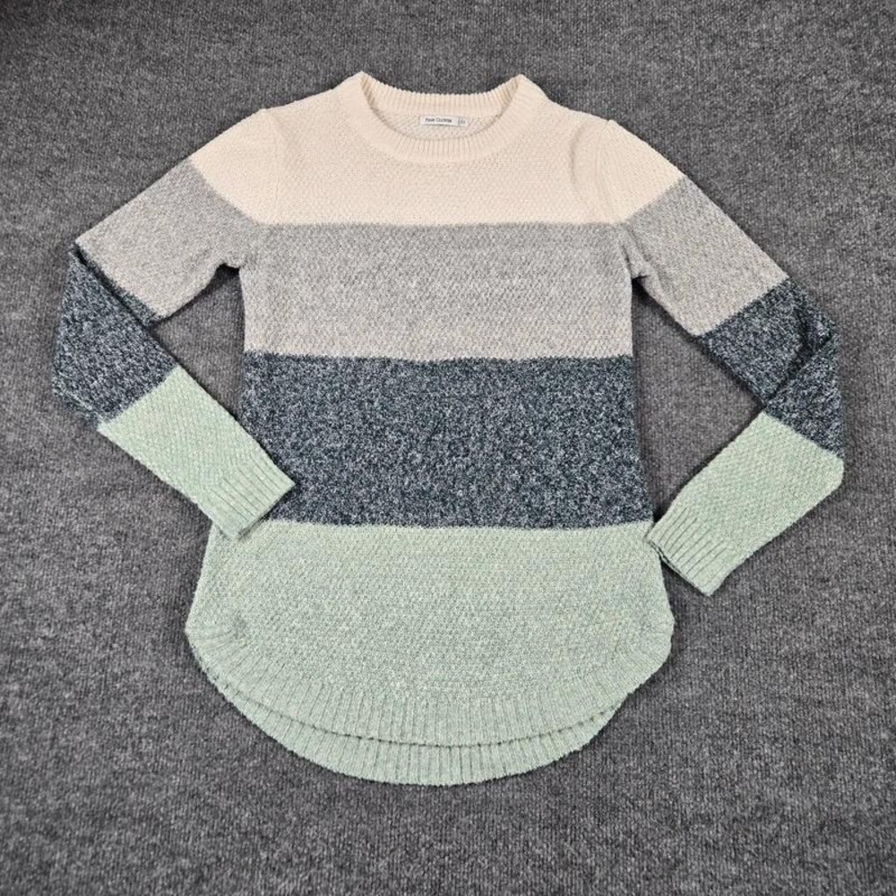 Pink Clover XS Colorblock Knit Sweater Mint Gray Cream
